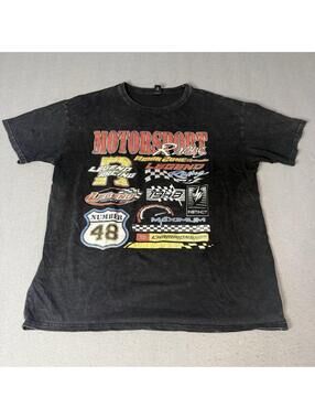 Y2K Motorsport Racing Graphic T Shirt Men’s Black Distressed Fade Streetwear